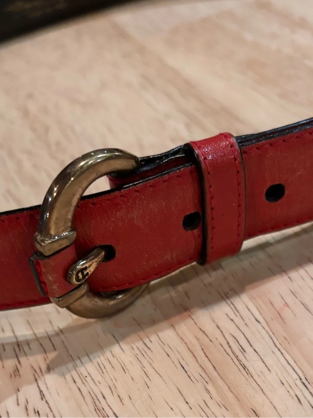 Vintage Etienne Aigner Burgundy Leather Belt Horseshoe A Buckle